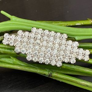 Unsigned Silver-tone Clear Rhinestones Crystals Pave Shield Brooch